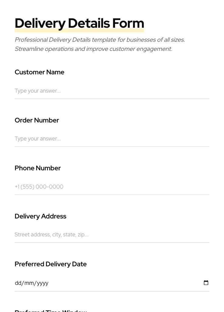 Delivery Details preview