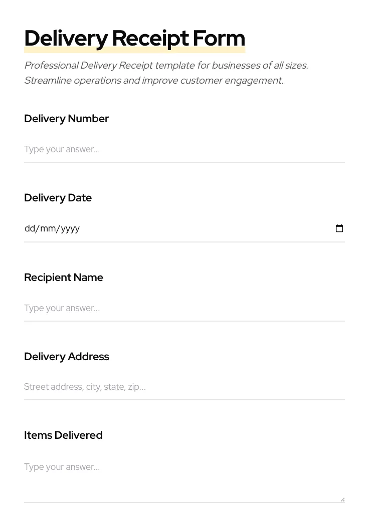 Delivery Receipt preview