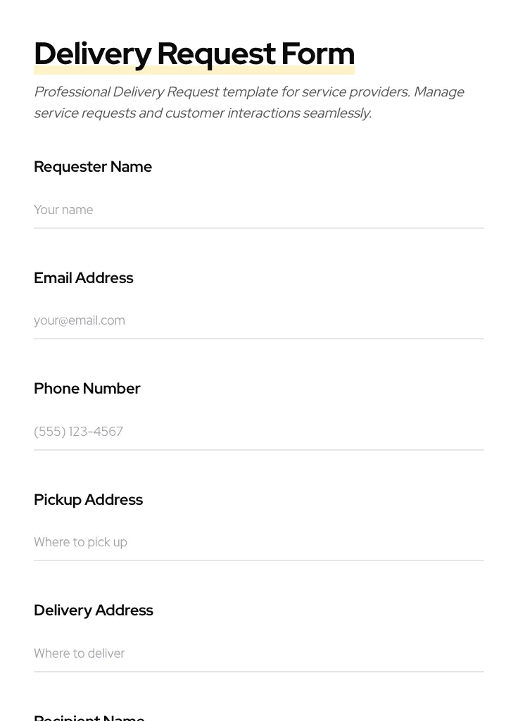 Delivery Request preview