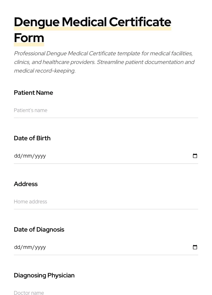 Dengue Medical Certificate preview