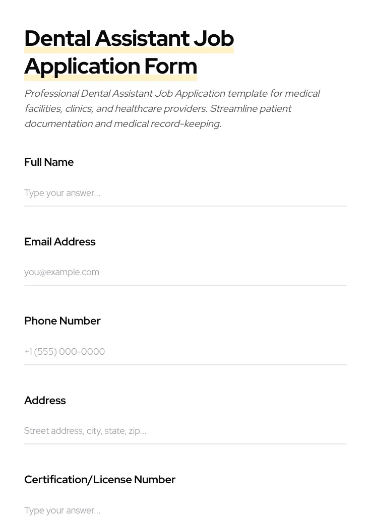 Dental Assistant Job Application preview