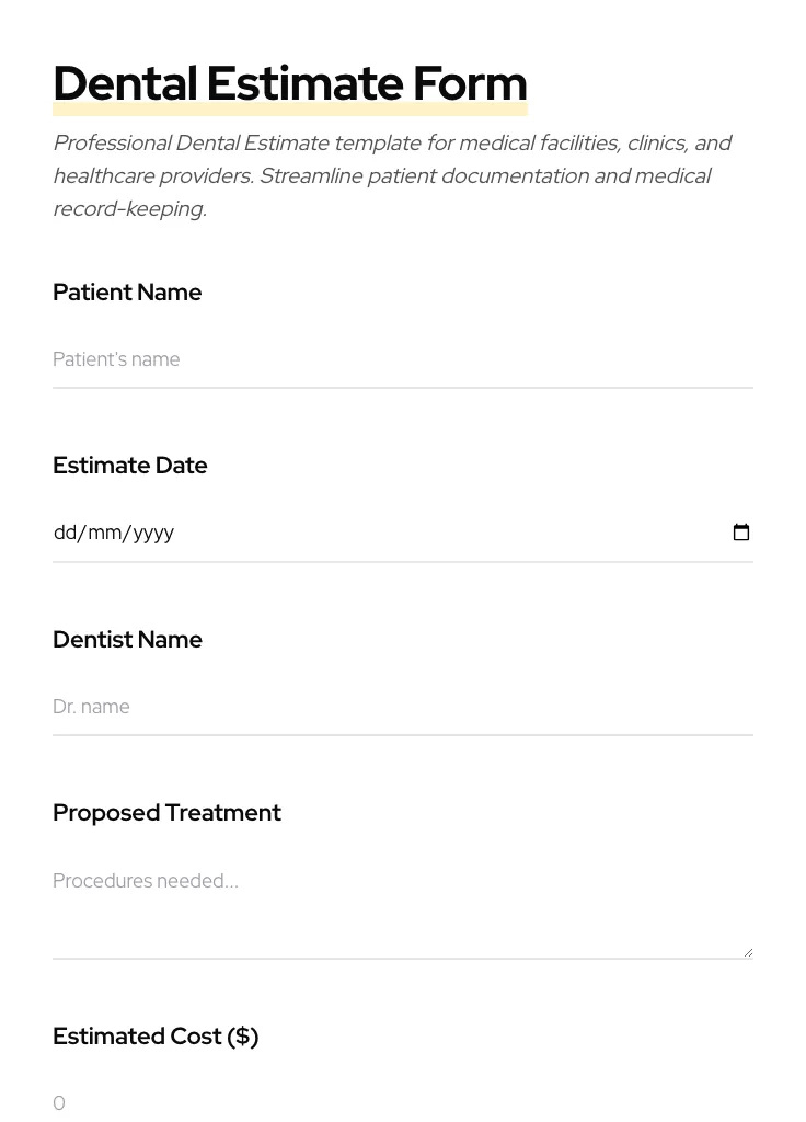 Dental Estimate preview