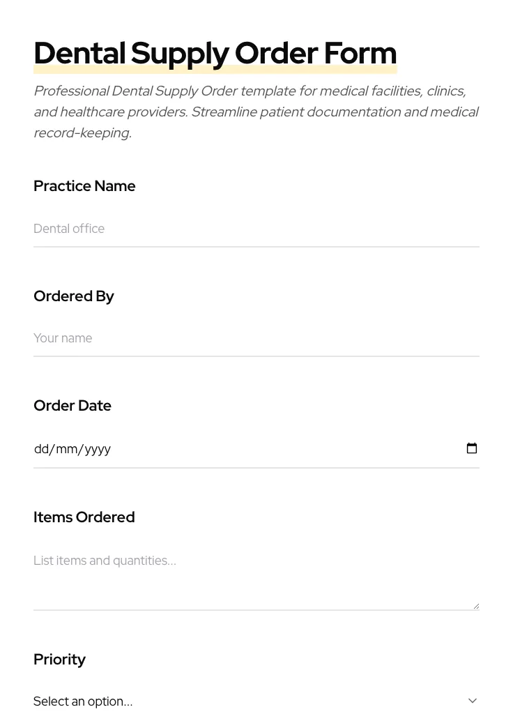 Dental Supply Order preview