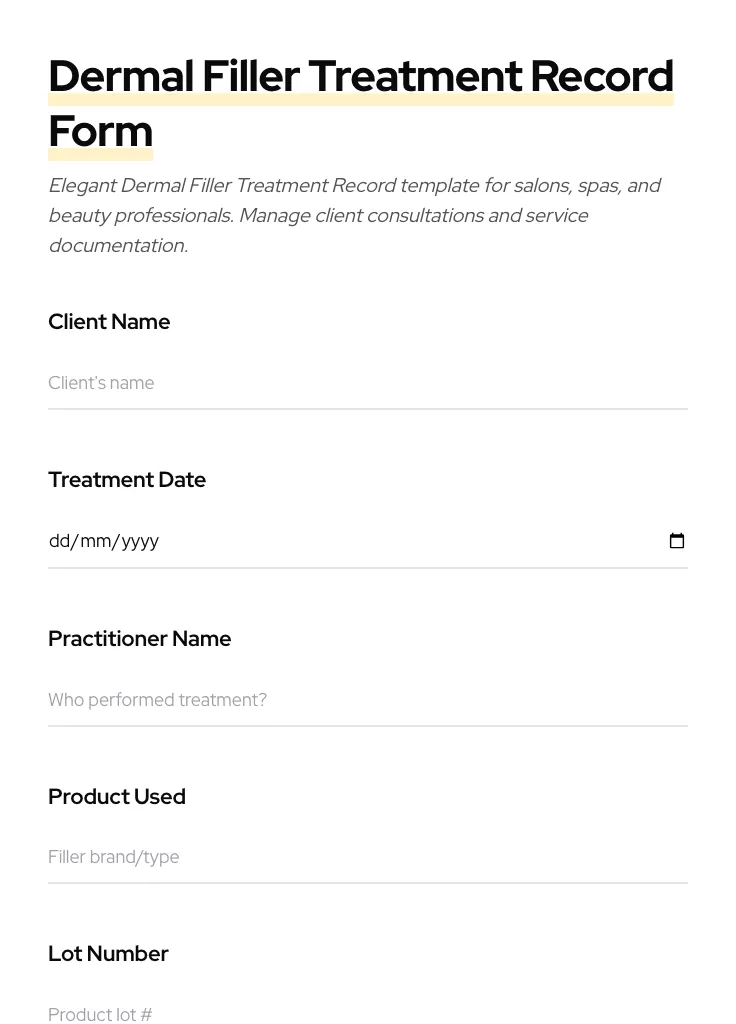 Dermal Filler Treatment Record preview