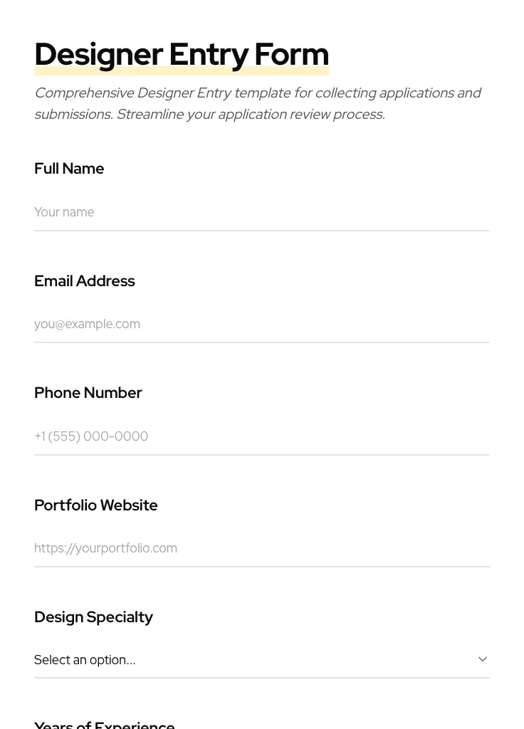 Designer Entry preview