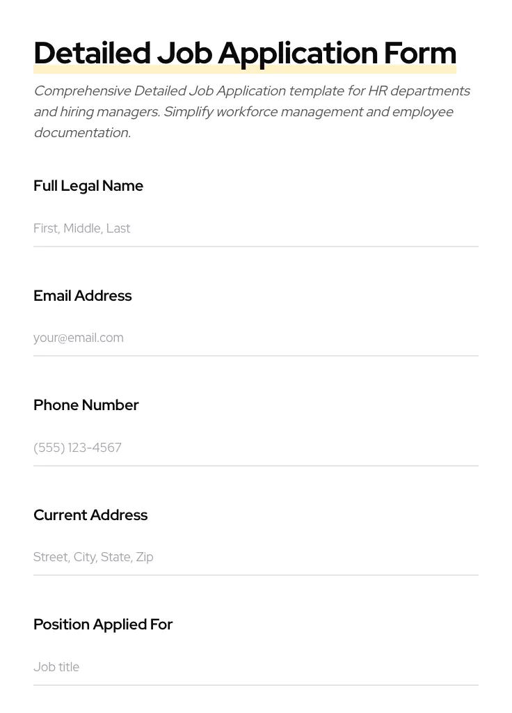 Detailed Job Application preview