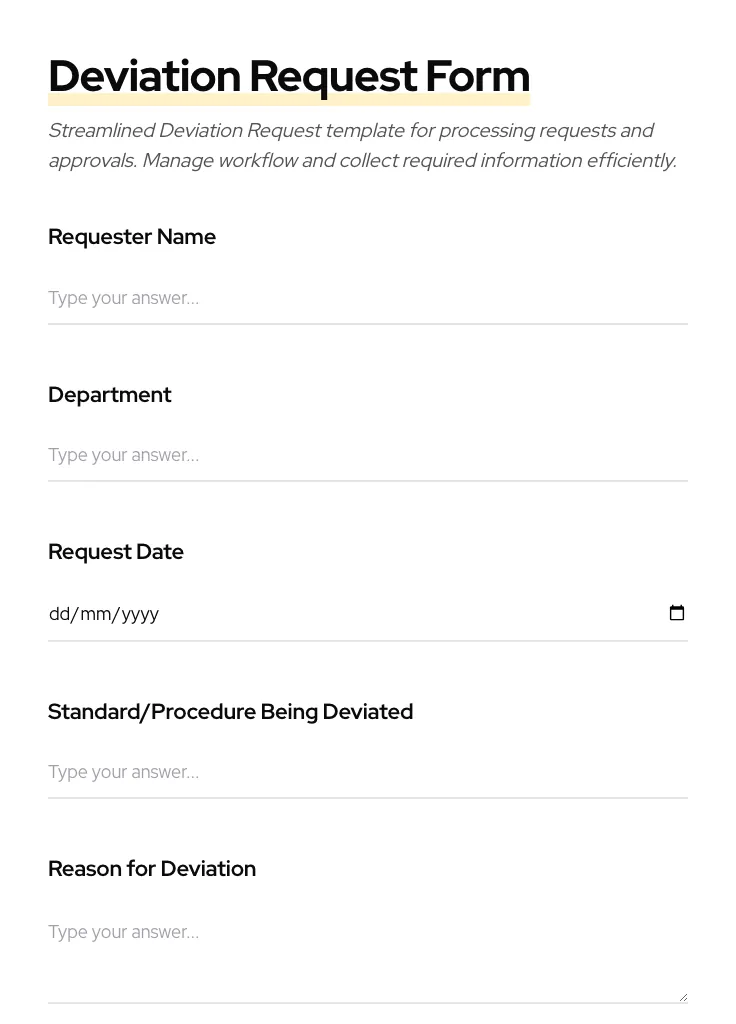 Deviation Request preview