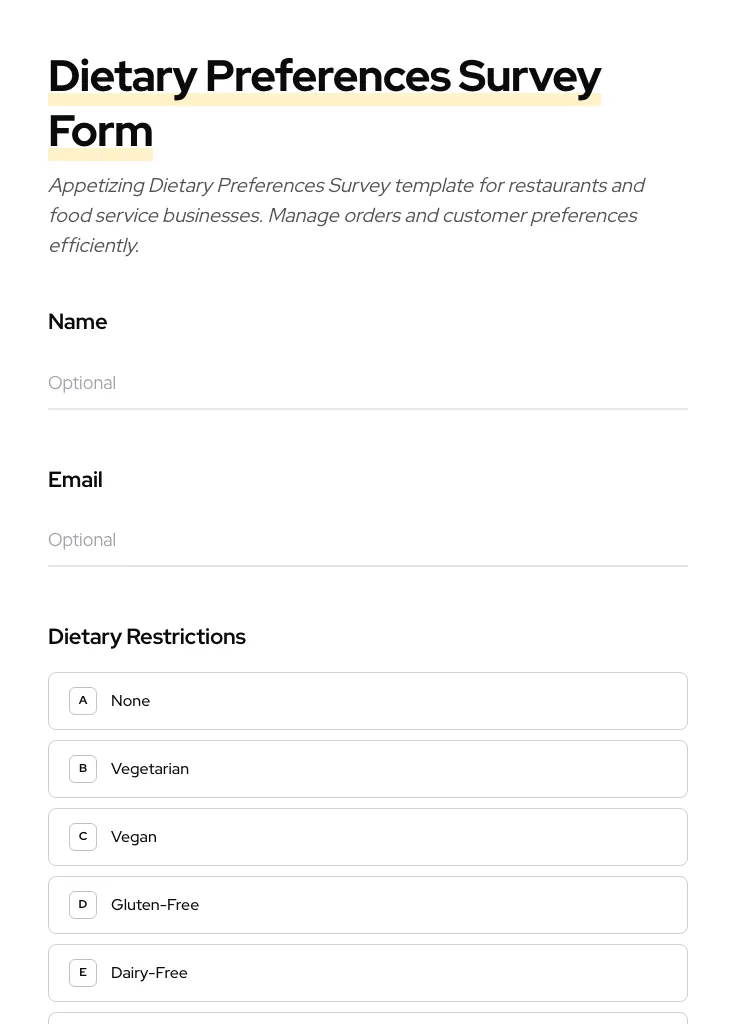 Dietary Preferences Survey preview