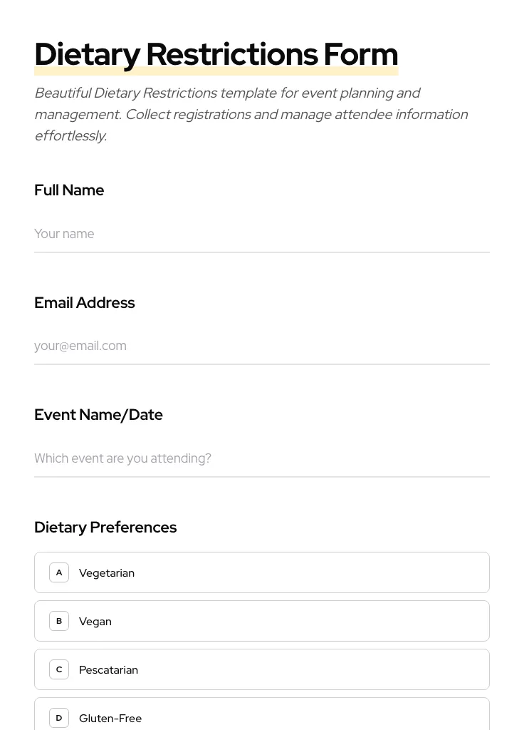 Dietary Restrictions preview