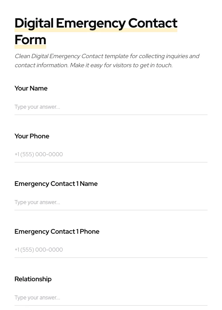 Digital Emergency Contact preview