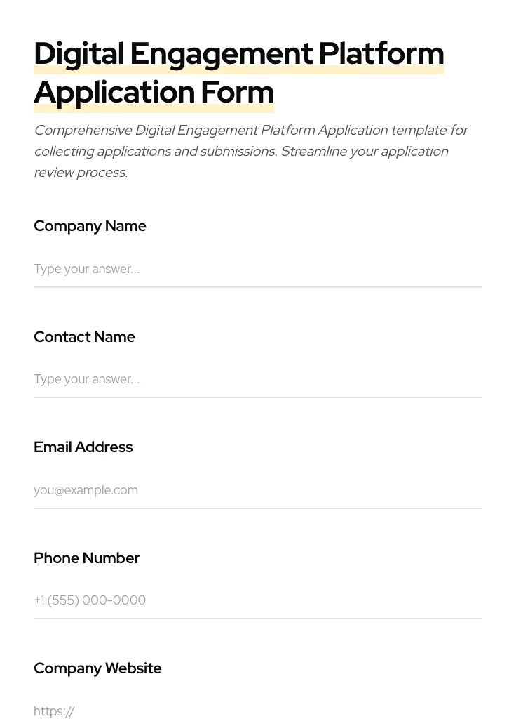 Digital Engagement Platform Application preview