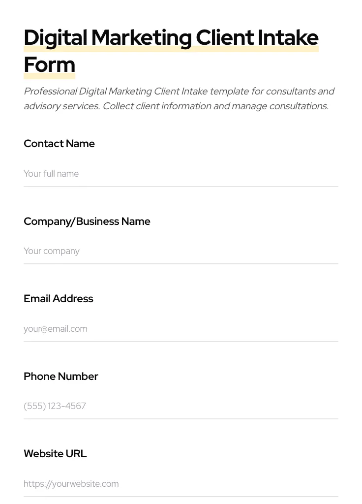 Digital Marketing Client Intake preview