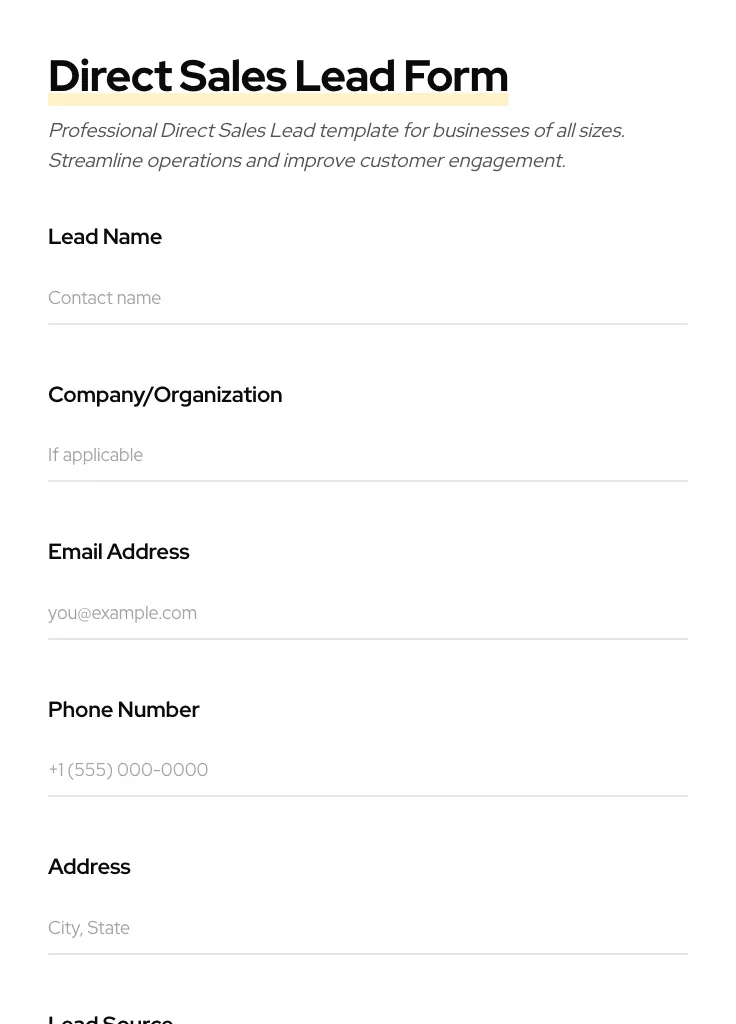 Direct Sales Lead preview