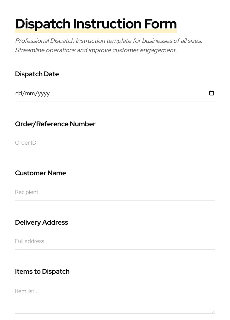 Dispatch Instruction preview