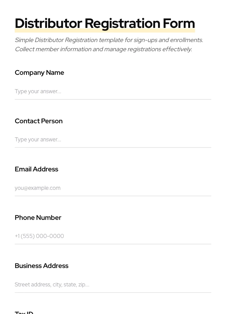 Distributor Registration preview