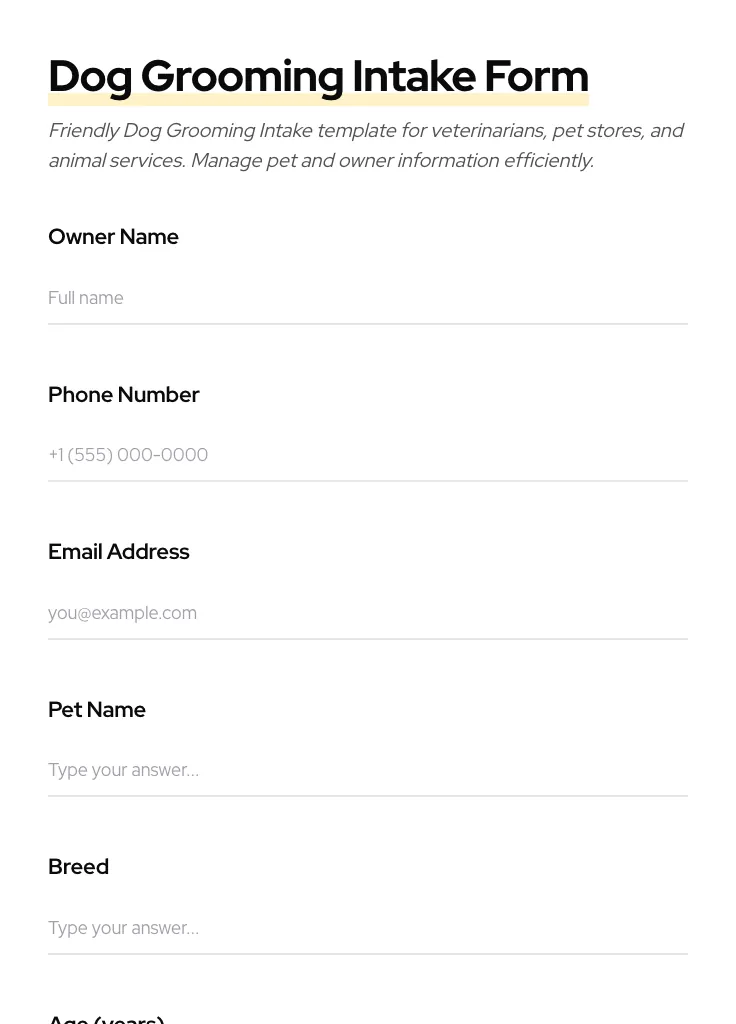 Dog Grooming Intake preview