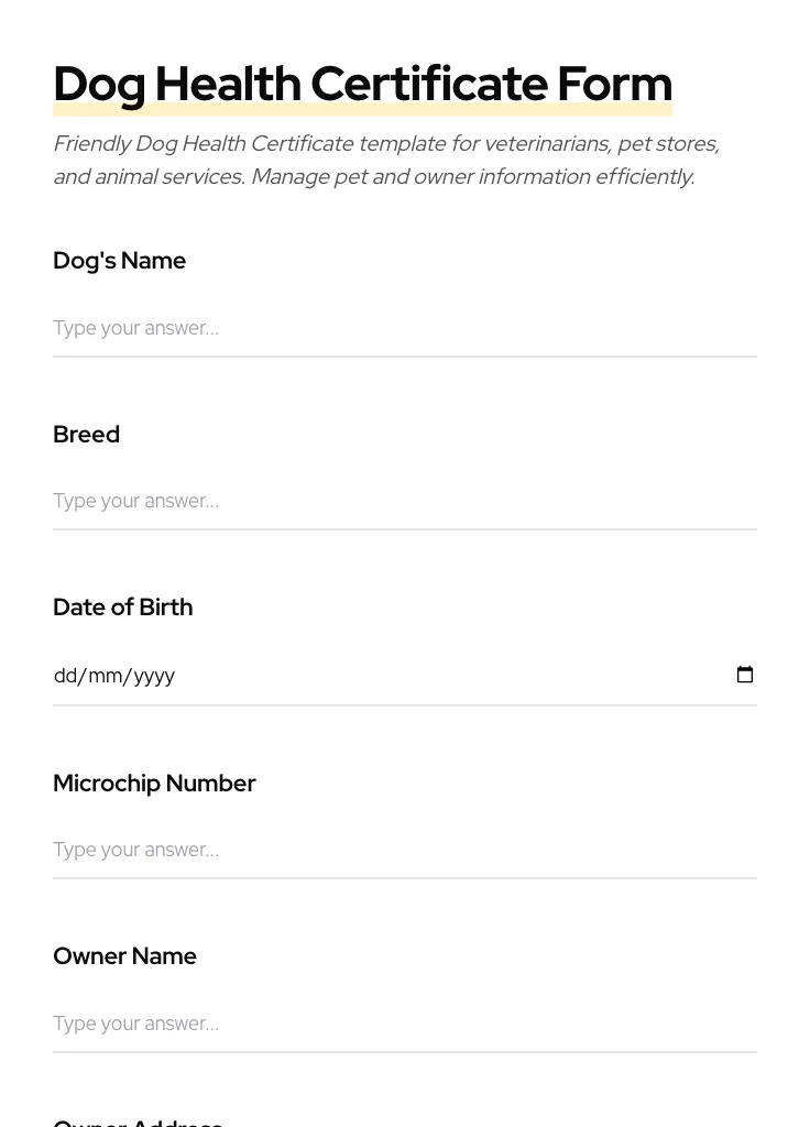 Dog Health Certificate preview