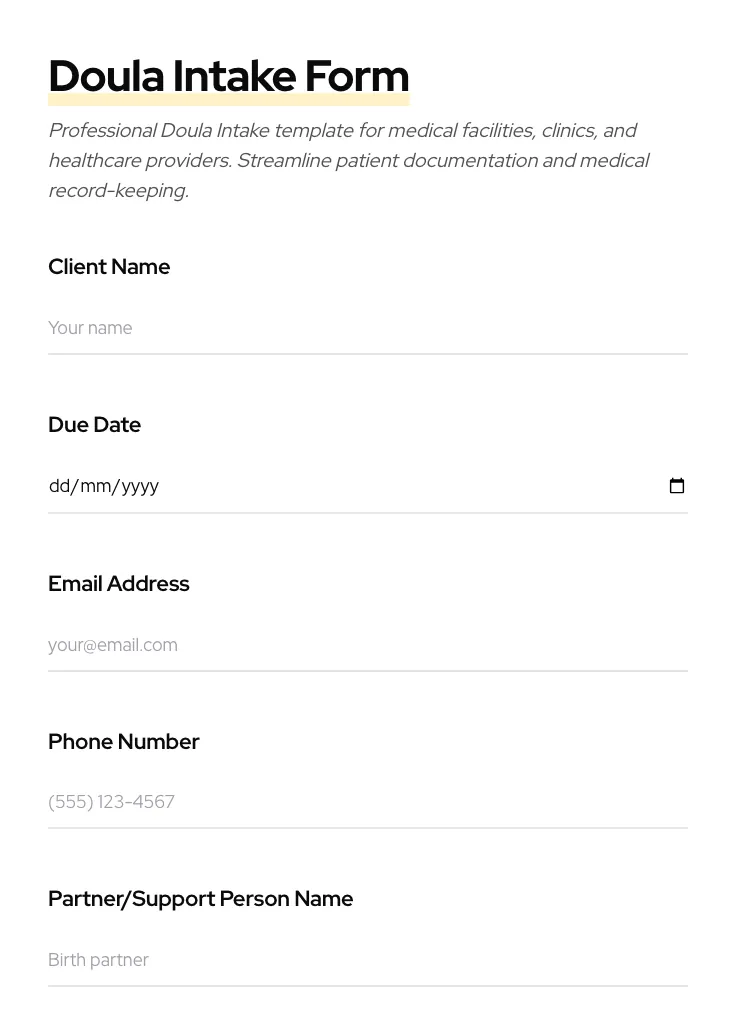 Doula Intake preview