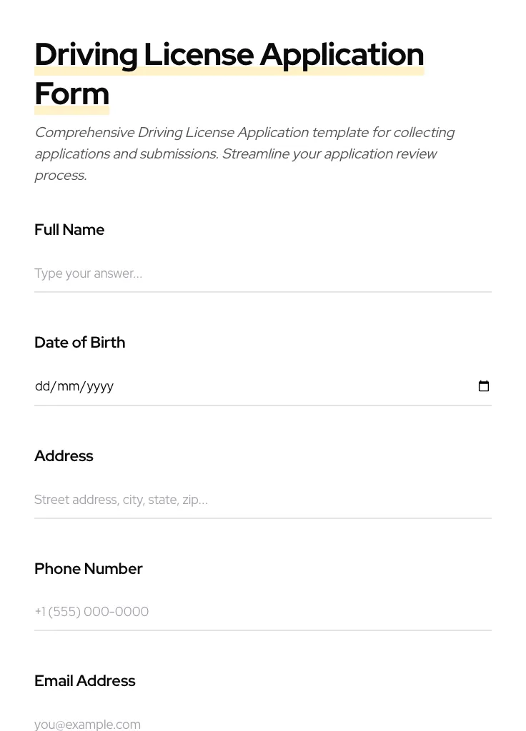 Driving License Application preview