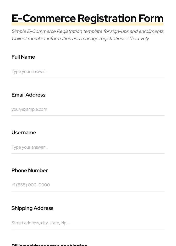 E-Commerce Registration preview