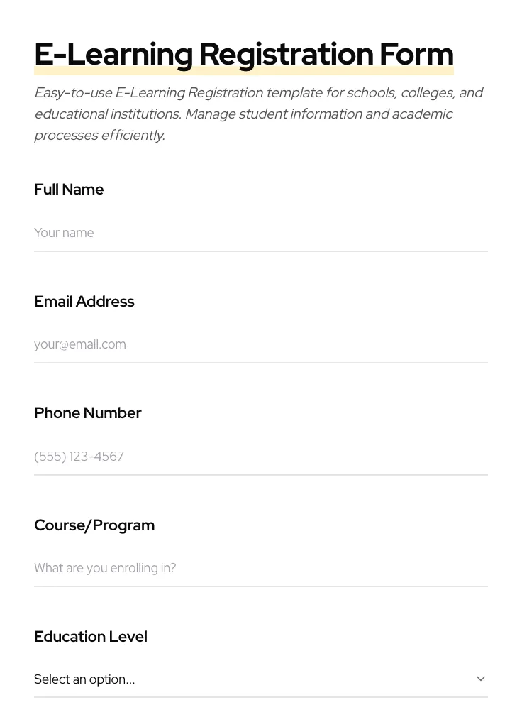 E-Learning Registration preview