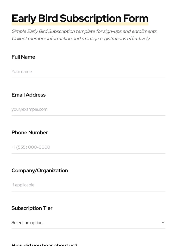 Early Bird Subscription preview
