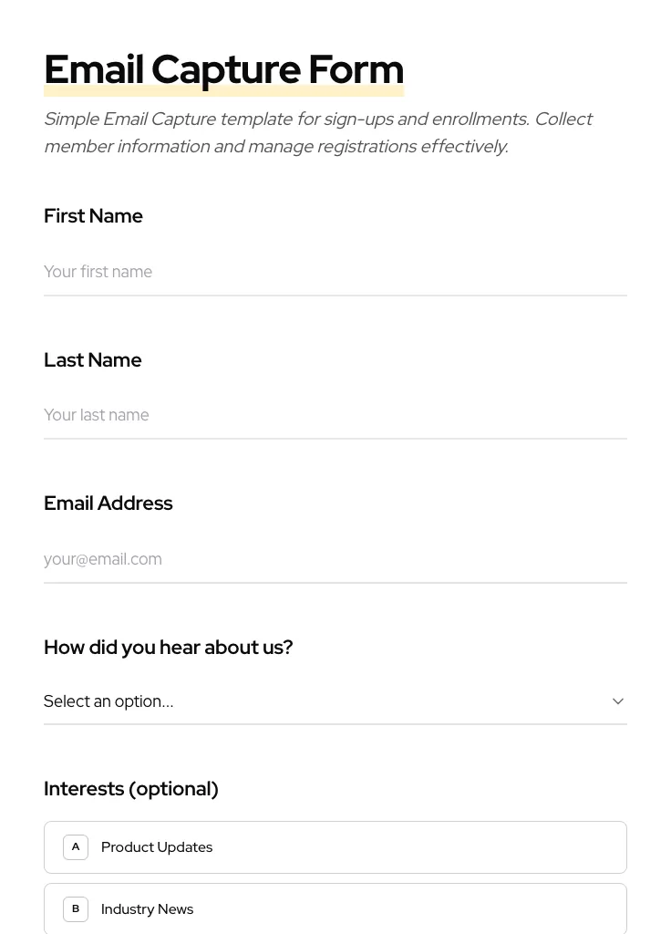 Email Capture preview