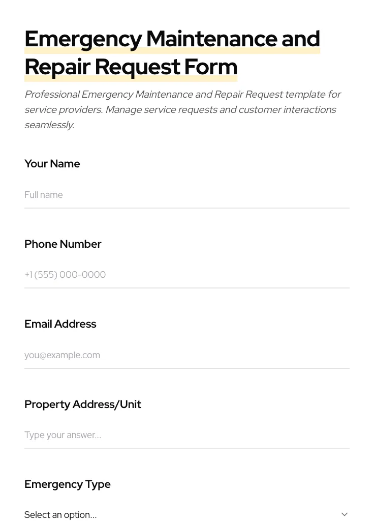 Emergency Maintenance and Repair Request preview