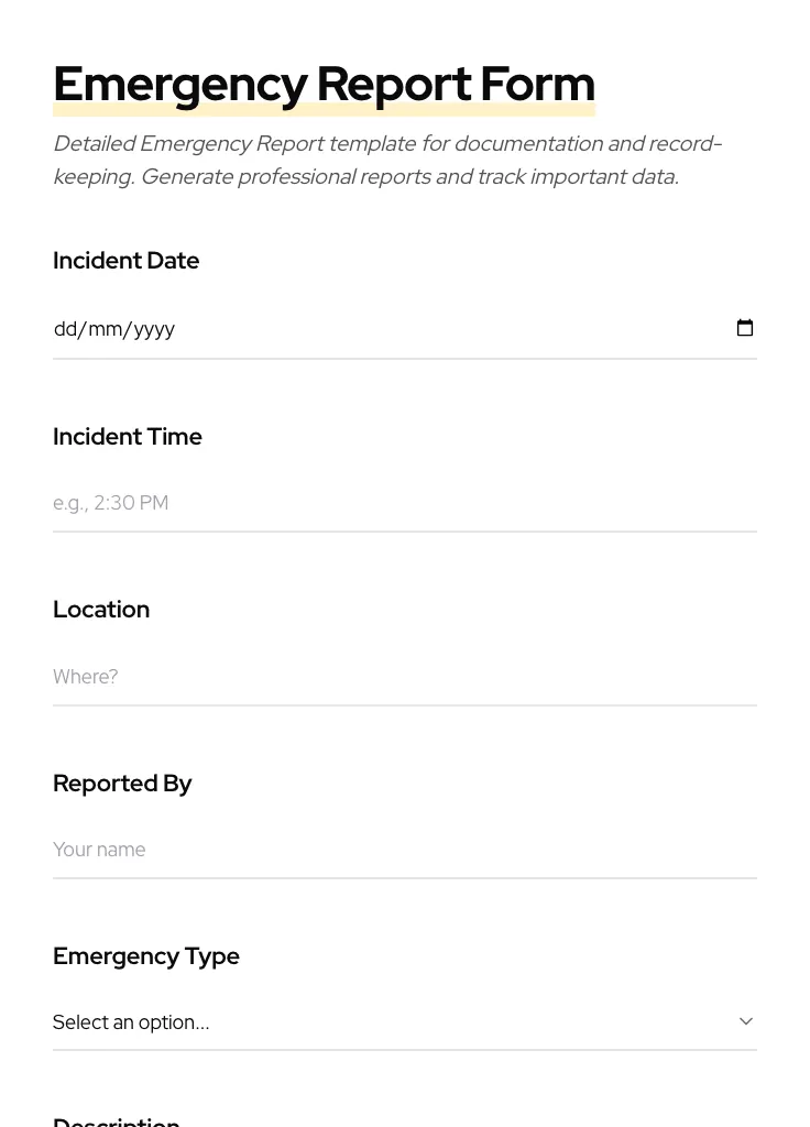 Emergency Report preview