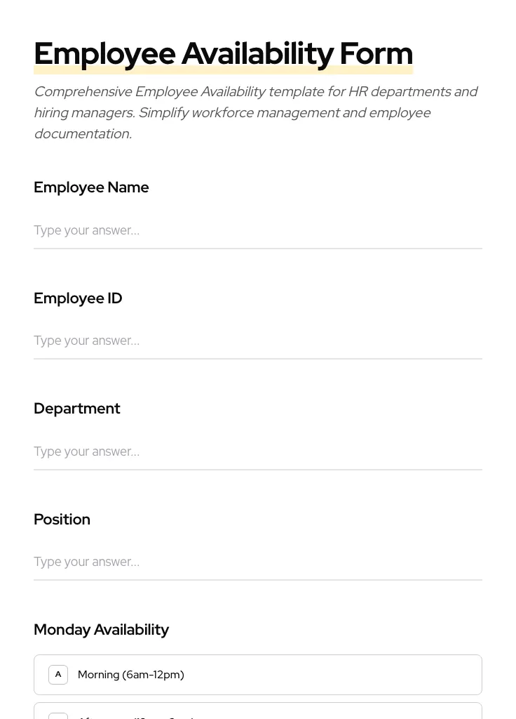 Employee Availability preview