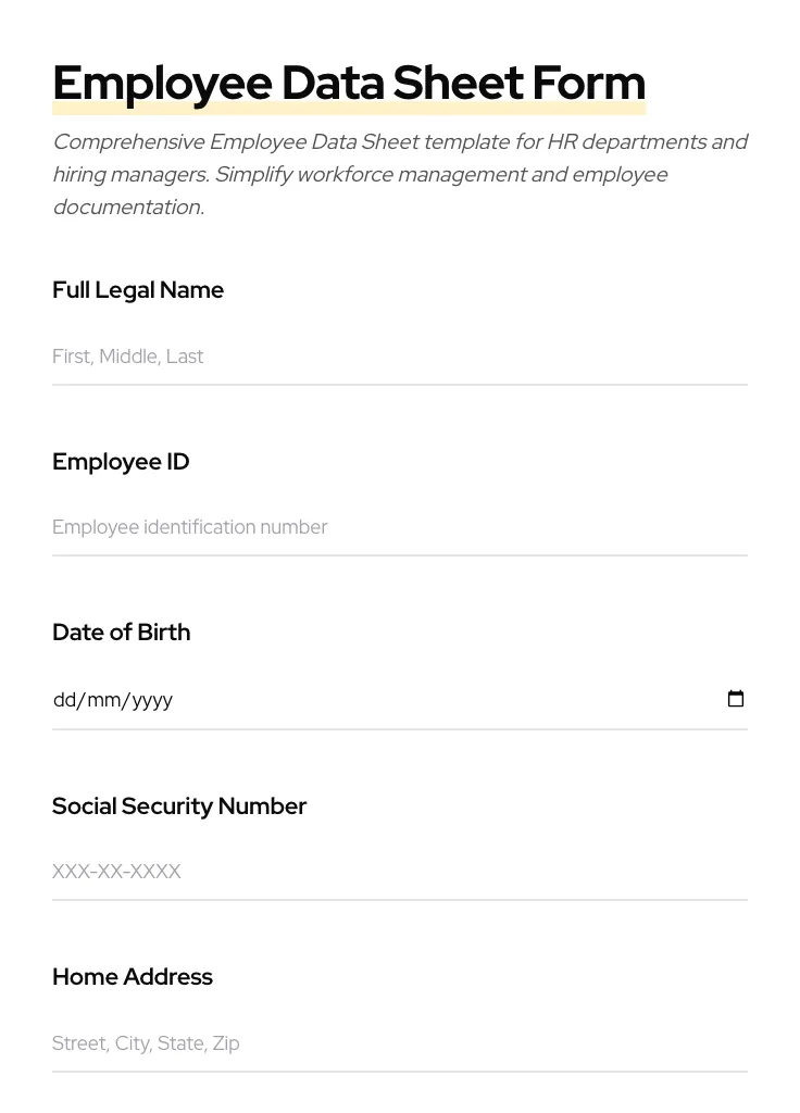 Employee Data Sheet preview