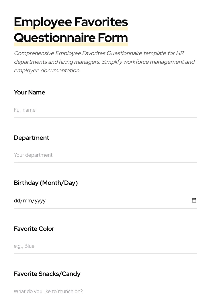 Employee Favorites Questionnaire preview