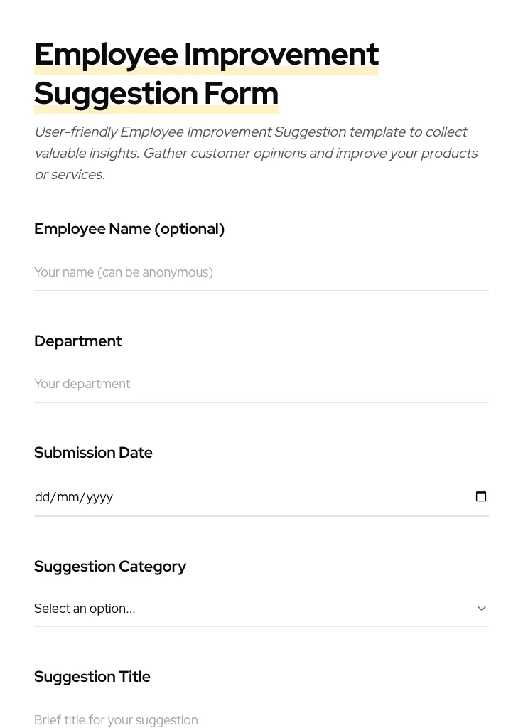 Employee Improvement Suggestion preview