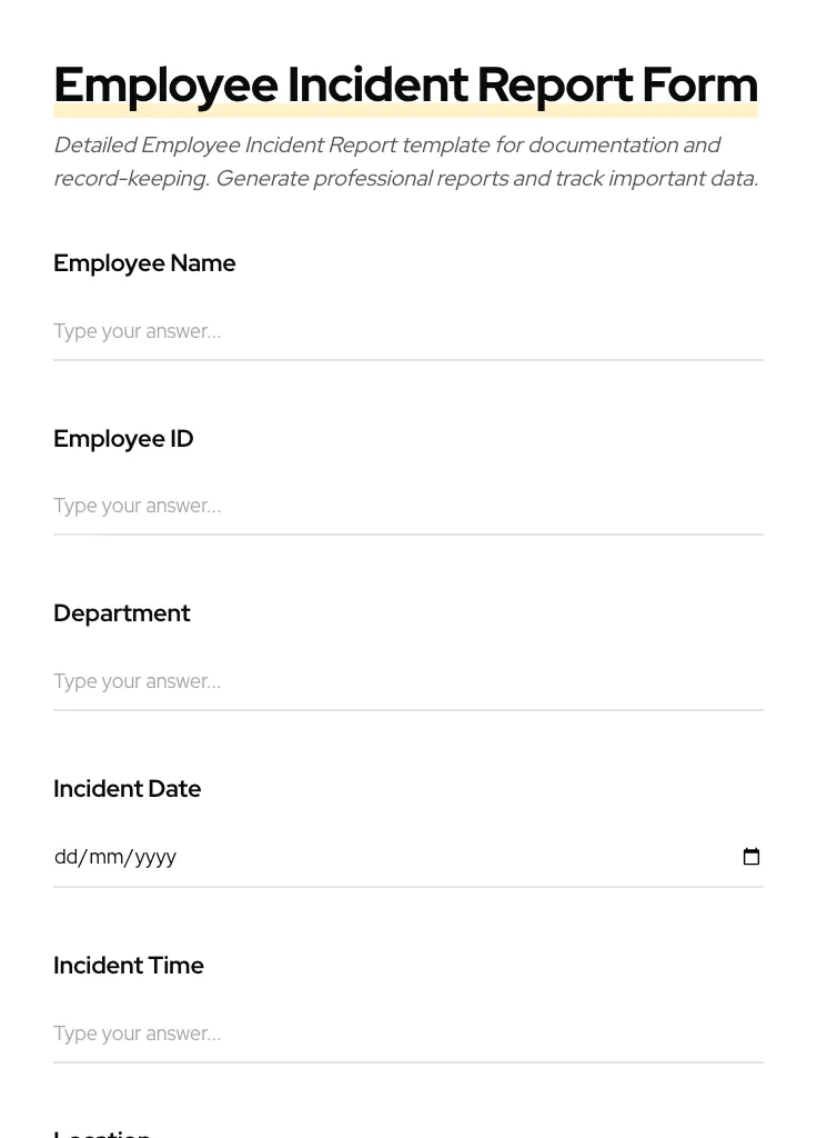 Employee Incident Report preview