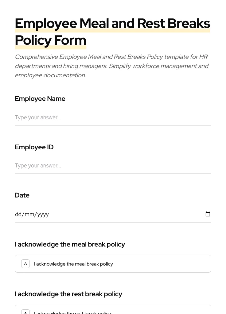 Employee Meal and Rest Breaks Policy preview