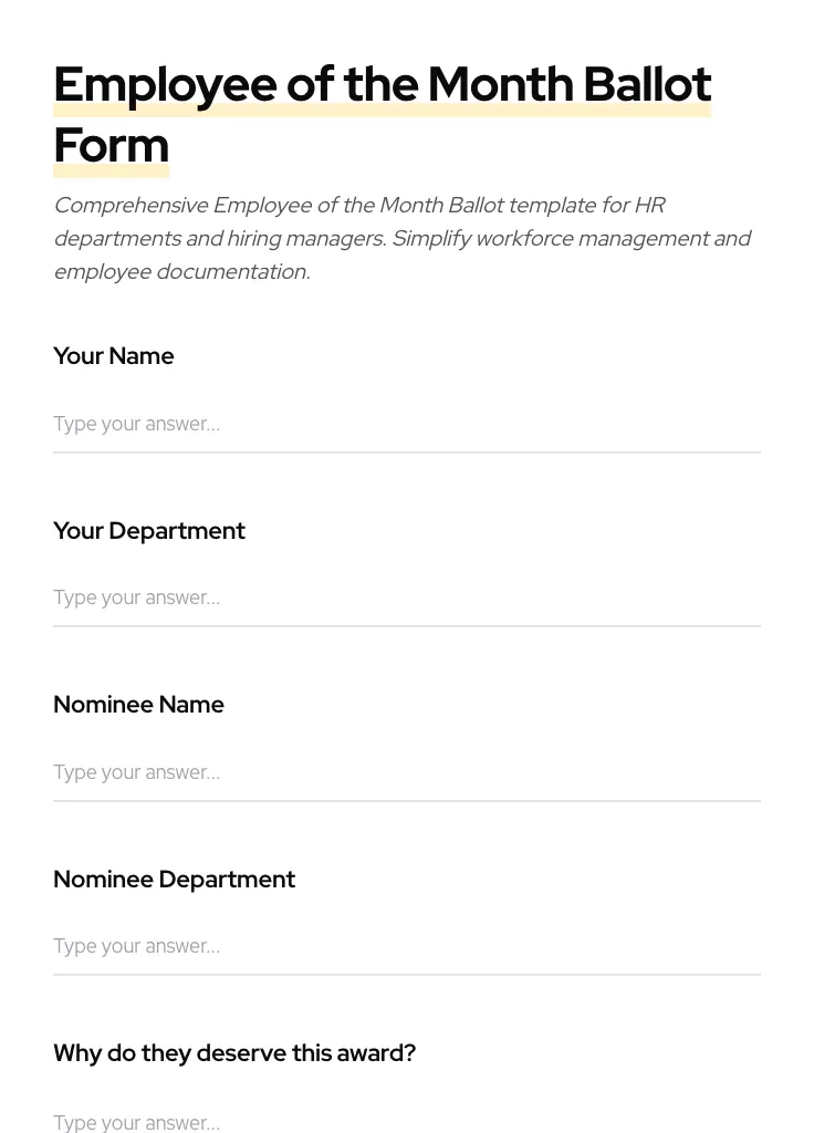 Employee of the Month Ballot preview