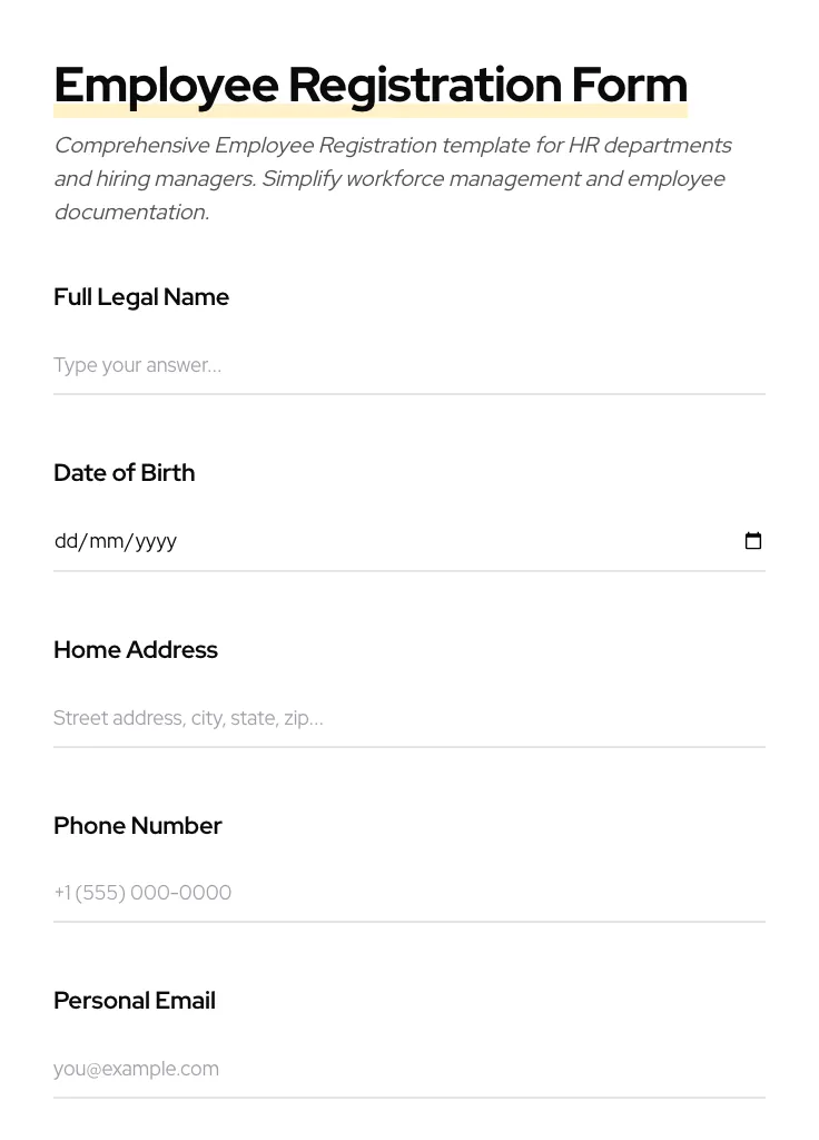 Employee Registration preview