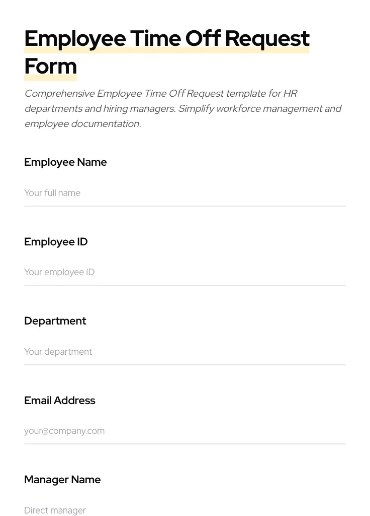 Employee Time Off Request preview