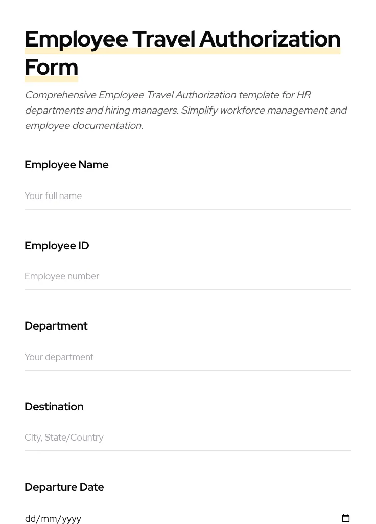 Employee Travel Authorization preview