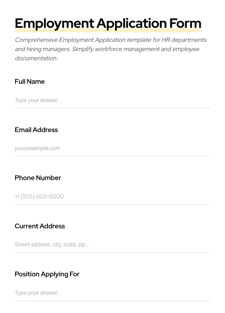 Employment Application preview