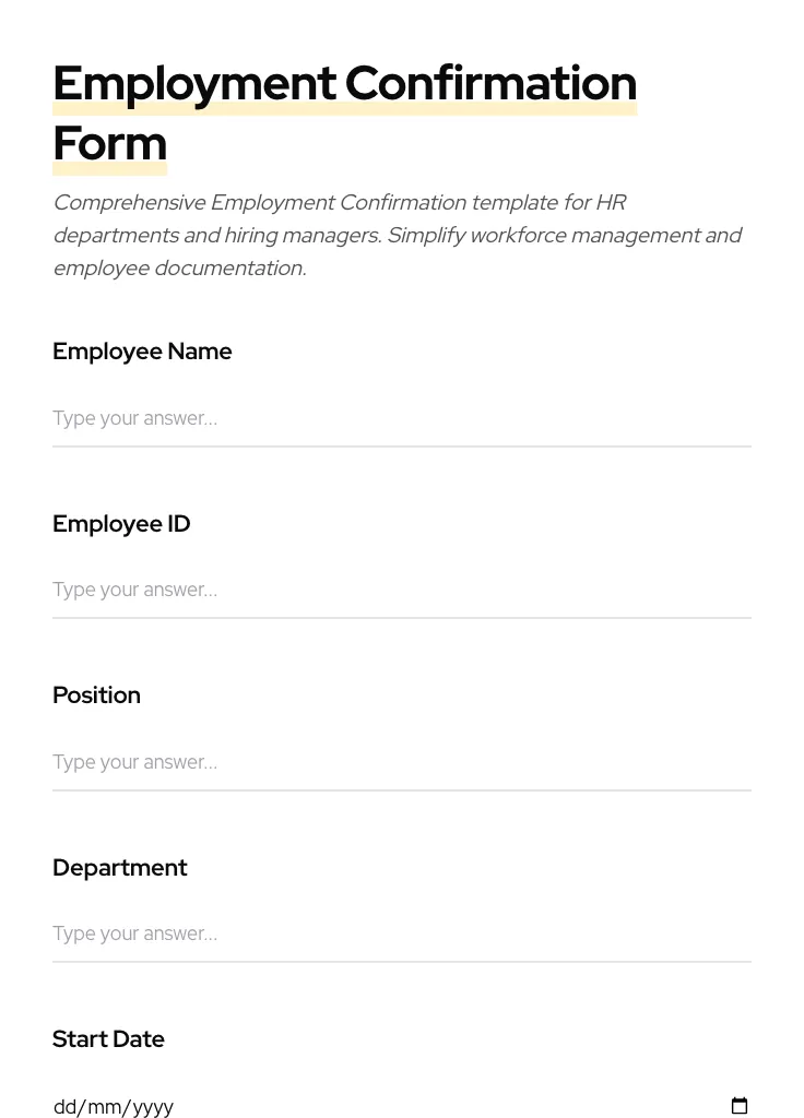 Employment Confirmation preview