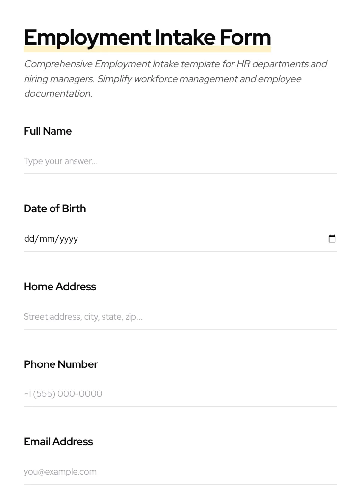 Employment Intake preview
