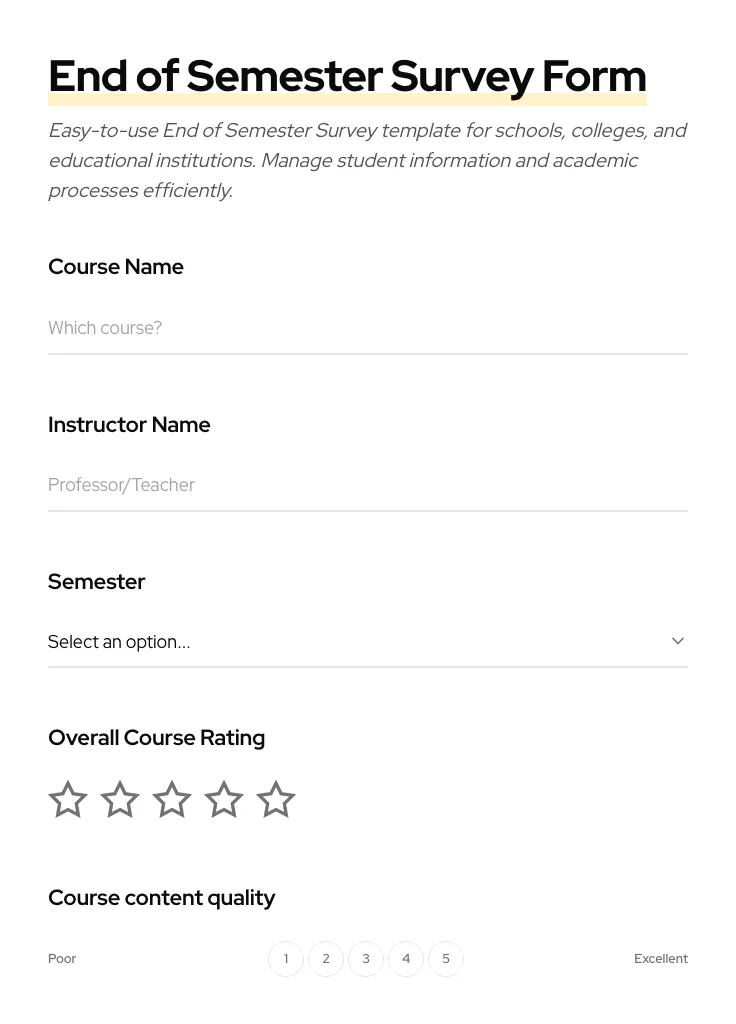 End of Semester Survey preview