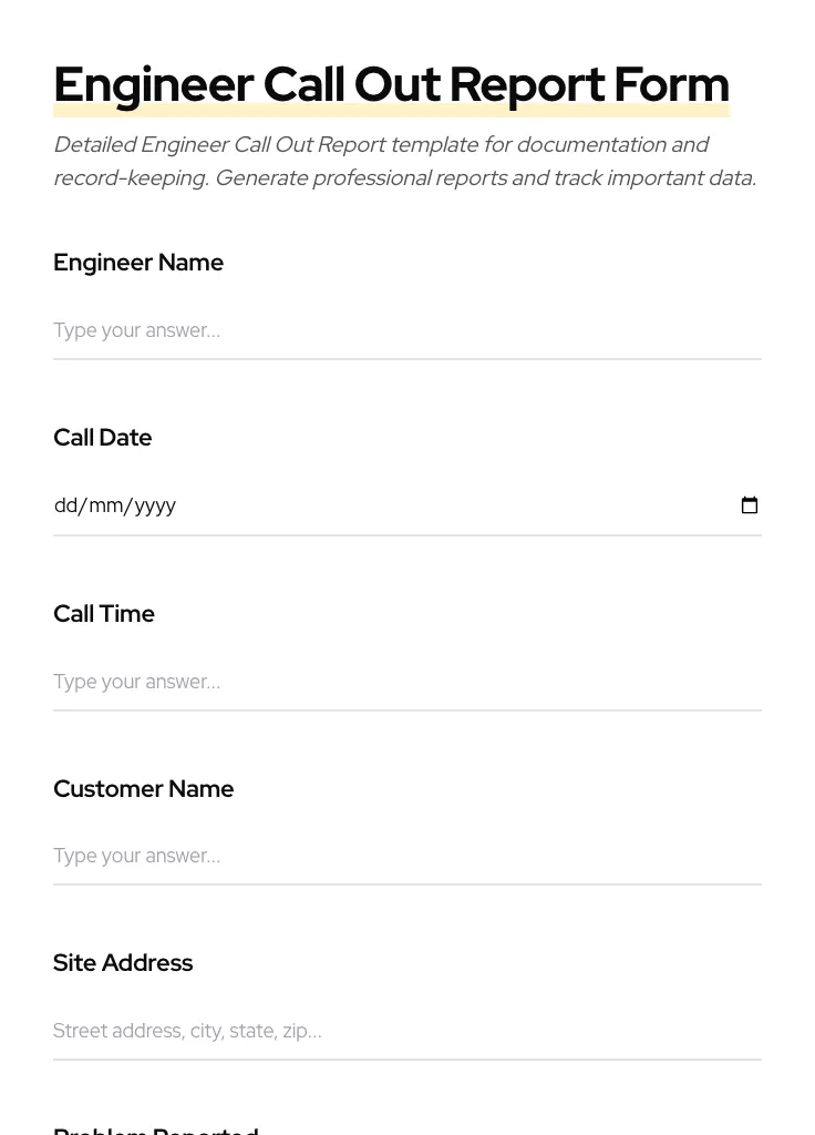 Engineer Call Out Report preview