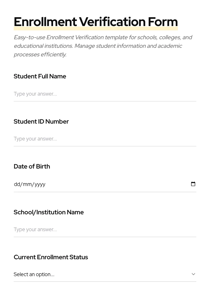 Enrollment Verification preview