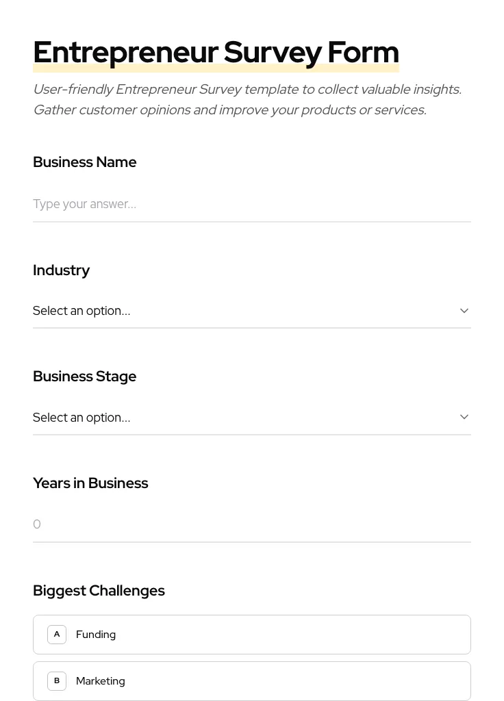 Entrepreneur Survey preview