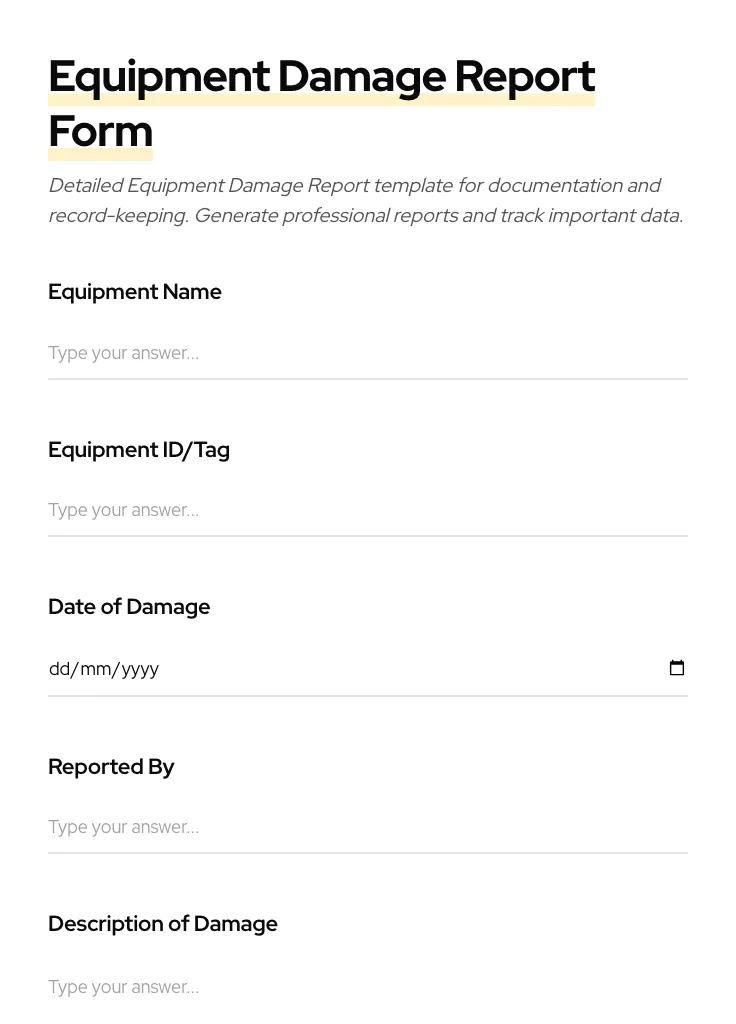 Equipment Damage Report preview