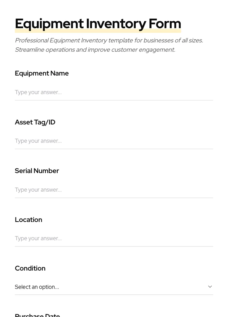 Equipment Inventory preview