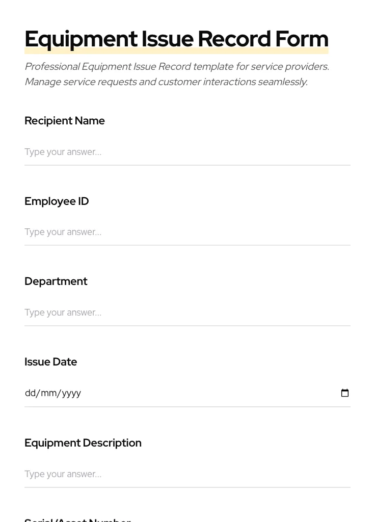 Equipment Issue Record preview