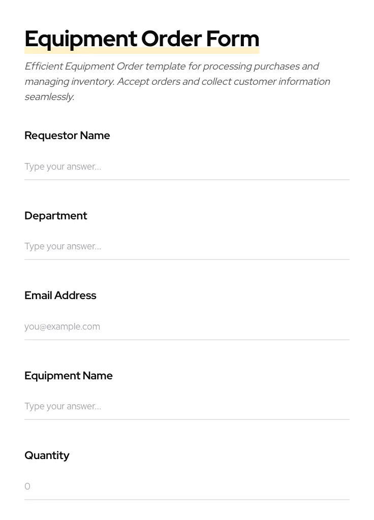 Equipment Order preview